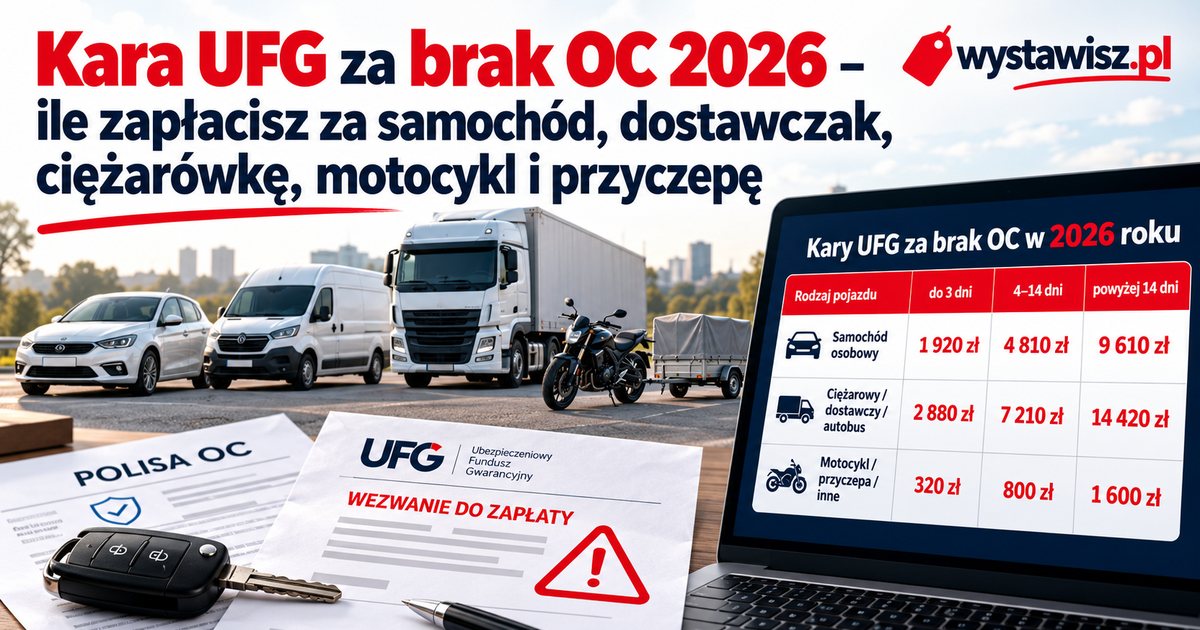 Kara UFG za brak OC 2026 – ile zapłacisz za samochód, dostawczak, ciężarówkę, motocykl i przyczepę – zdjęcie do poradnika